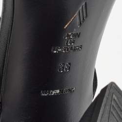 Pre Owned The Attico Black Satin and Leather Mona Ankle Wrap Sandals Size 38