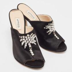 The Attico Black Satin Crystal Embellished Pamela Mules Size 38