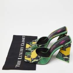 Pre Owned The Attico Green/Black Embossed Snakeskin Devon Slide Sandals Size 40