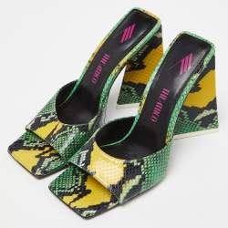 Pre Owned The Attico Green/Black Embossed Snakeskin Devon Slide Sandals Size 40