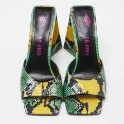 Pre Owned The Attico Green/Black Embossed Snakeskin Devon Slide Sandals Size 40