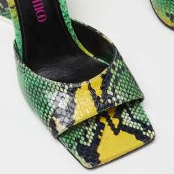 Pre Owned The Attico Green/Black Embossed Snakeskin Devon Slide Sandals Size 40