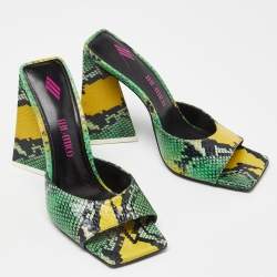 Pre Owned The Attico Green/Black Embossed Snakeskin Devon Slide Sandals Size 40