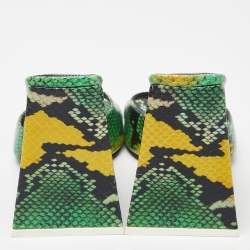 Pre Owned The Attico Green/Black Embossed Snakeskin Devon Slide Sandals Size 40