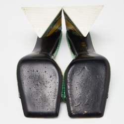 Pre Owned The Attico Green/Black Embossed Snakeskin Devon Slide Sandals Size 40