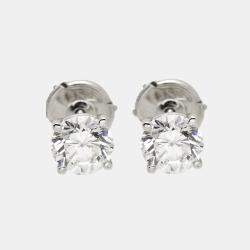 Pre Owned 2.00 cts Round Brilliant Cut 18k White Gold Lab Grown Diamonds Solitaire Stud Earrings