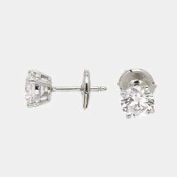 Pre Owned 2.00 cts Round Brilliant Cut 18k White Gold Lab Grown Diamonds Solitaire Stud Earrings
