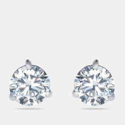 1.00 cts Round Brilliant Cut 18k White Gold Lab Grown Diamonds Solitaire Stud Earrings