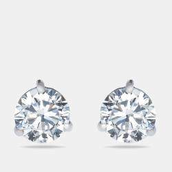 Pre Owned 2.00 cts Round Brilliant Cut 18k White Gold Lab Grown Diamonds Solitaire Stud Earrings