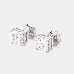 3.68 cts Princess Cut 18k White Gold Diamond Solitaire Earrings