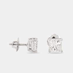 4.02 cts Princess Cut 18k White Gold Diamond Solitaire Earrings (4.02ct)