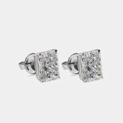 Pre Owned 6.00 cts Radiant Cut 18k White Gold Lab Grown Diamonds Solitaire Stud Earrings