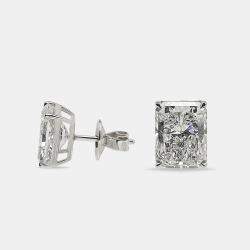 Pre Owned 6.00 cts Radiant Cut 18k White Gold Lab Grown Diamonds Solitaire Stud Earrings