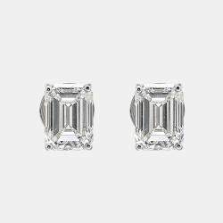 6.00 cts Emerald Cut 18k White Gold Lab Grown Diamonds Solitaire Stud Earrings
