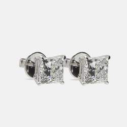 6.00 cts Princess Cut 18k White Gold Lab Grown Diamonds Solitaire Stud Earrings