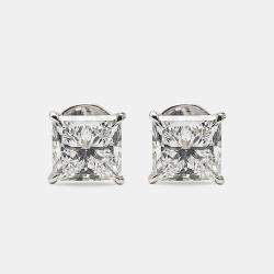 6.00 cts Princess Cut 18k White Gold Lab Grown Diamonds Solitaire Stud Earrings