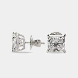 6.00 cts Princess Cut 18k White Gold Lab Grown Diamonds Solitaire Stud Earrings