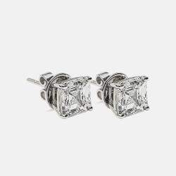 Pre Owned 6.00 cts Asscher Cut 18k White Gold Lab Grown Diamonds Solitaire Stud Earrings