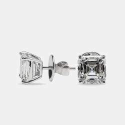 Pre Owned 6.00 cts Asscher Cut 18k White Gold Lab Grown Diamonds Solitaire Stud Earrings