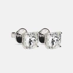 Pre Owned 6.00 cts Cushion Brilliant Cut 18k White Gold Lab Grown Diamonds Solitaire Stud Earrings