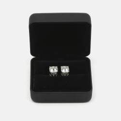 Pre Owned 6.00 cts Cushion Brilliant Cut 18k White Gold Lab Grown Diamonds Solitaire Stud Earrings