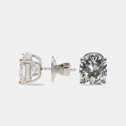 Pre Owned 6.00 cts Cushion Brilliant Cut 18k White Gold Lab Grown Diamonds Solitaire Stud Earrings