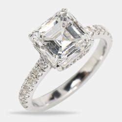 Pre Owned 18k White Gold Asscher Cut, Round Brilliant Lab Grown Diamonds Ring (Approx 3.80 cts)