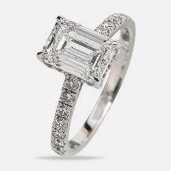 2.40 cts 18k White Gold Emerald Cut; Round Brilliant Lab Grown Diamonds Ring Size 52