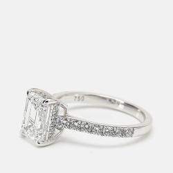 2.40 cts 18k White Gold Emerald Cut; Round Brilliant Lab Grown Diamonds Ring Size 52