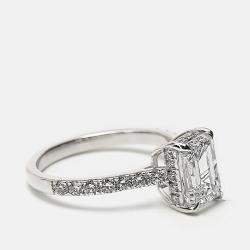 2.40 cts 18k White Gold Emerald Cut; Round Brilliant Lab Grown Diamonds Ring Size 52