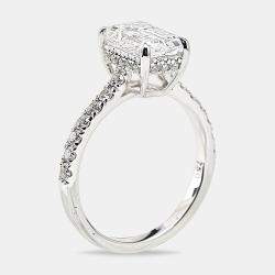 2.40 cts 18k White Gold Emerald Cut; Round Brilliant Lab Grown Diamonds Ring Size 52