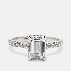 2.40 cts 18k White Gold Emerald Cut; Round Brilliant Lab Grown Diamonds Ring Size 52
