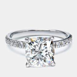 3.50 cts Cushion Round Cut 18k White Gold Lab Grown Diamonds Ring Size 52
