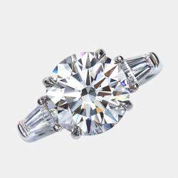 3.70 cts Round Baguette 18k White Gold Lab Grown Diamond Ring Size 52