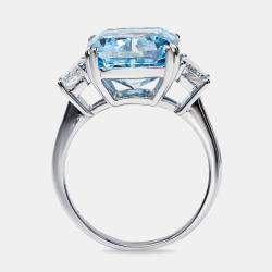 9.30 cts Blue Cushion Baguette 18k White Gold Lab Grown Diamond Ring Size 52