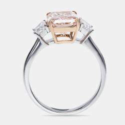 3.70 cts Pink Radiant Cut and Baguette 18k Two Tone Gold Ring Size 52