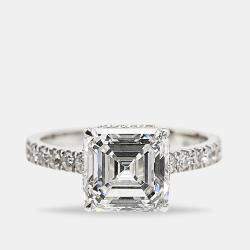 3.80 cts Asscher Cut Round Brilliant 18k White Gold Lab Grown Diamonds Ring