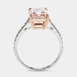 Pre Owned 3.40 cts Pink Radiant and Round Lab Grown Diamond 18k Two Tone Gold Ring Size 52