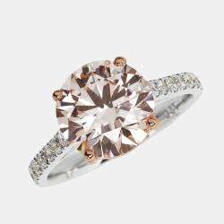 3.40 cts Pink Round Lab Grown Diamond 18k Two Tone Gold Ring Size 52