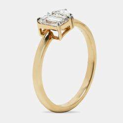 Pre Owned 1.00 cts Emerald Cut and Pear Lab Grown Diamond 18k Yellow Gold Ring Size 55