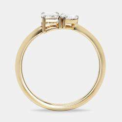 Pre Owned 1.00 cts Emerald Cut and Pear Lab Grown Diamond 18k Yellow Gold Ring Size 55