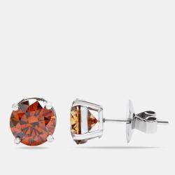4.00 cts Brownish Orange Round Lab Grown Diamond 18k White Gold Earrings