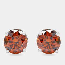 4.00 cts Brownish Orange Round Lab Grown Diamond 18k White Gold Earrings