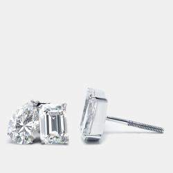 2.00 cts Pear and Emerald Cut Lab Grown Diamonds 18k White Gold Earrings