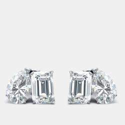 2.00 cts Pear and Emerald Cut Lab Grown Diamonds 18k White Gold Earrings