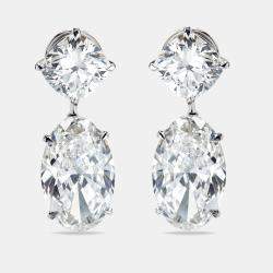 22.00 cts Cushion and Oval Cut Lab Grown Diamond 18k White Gold Earrings
