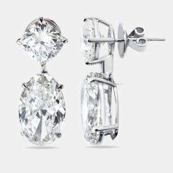 22.00 cts Cushion and Oval Cut Lab Grown Diamond 18k White Gold Earrings