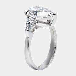 3.50 cts Pear Brilliant Lab Grown Diamond 18k White Gold Ring Size 52