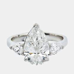 3.50 cts Pear Brilliant Lab Grown Diamond 18k White Gold Ring Size 52