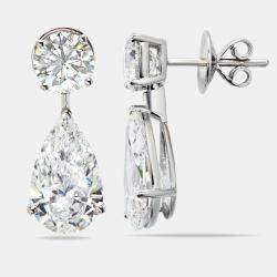 8.00 cts Round and Pear Cut Lab Grown Diamond 18k White Gold Earrings